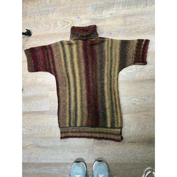 striped chunky turtleneck sweater short sleeve brown and burgundy - Picture 6 of 7